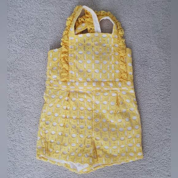 Janie and Jack Girls Eyelet Romper in Sunshine Yellow sz3 - Picture 1 of 14